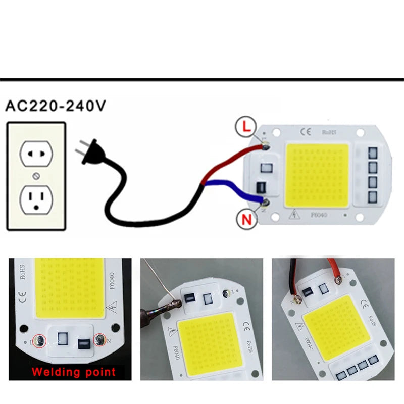 Chip LED COB 10W a 50W – 220V IP65 Sin Driver para Reflectores, Focos y Proyectores DIY