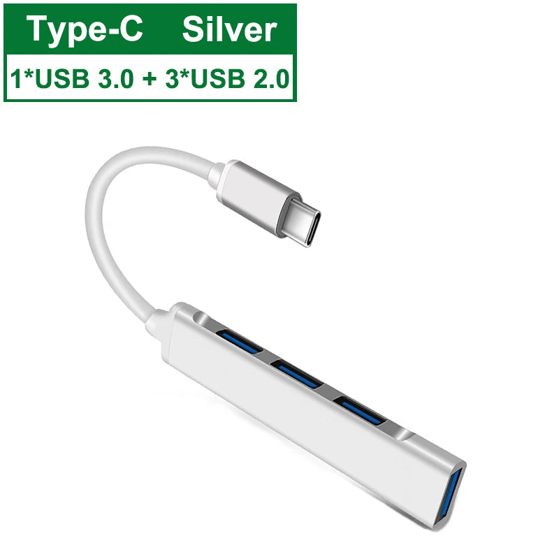 Hub USB-C 4 Puertos para MacBook y Laptop — USB 3.0 Multi Splitter