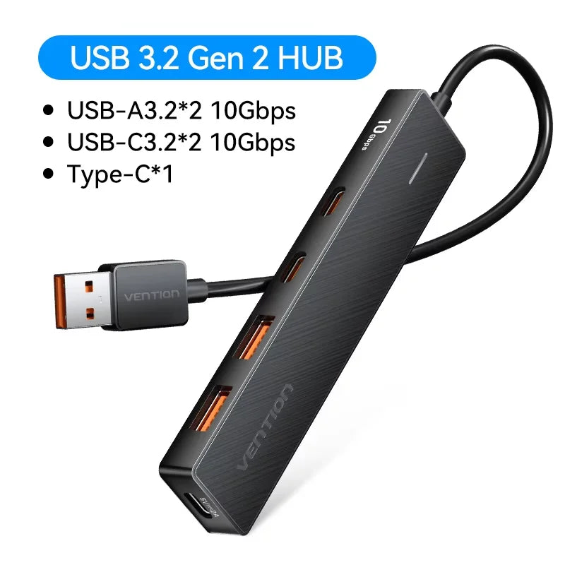 Hub USB Vention 5 Puertos 10Gbps — USB 3.2 Gen2 para MacBook y Laptop