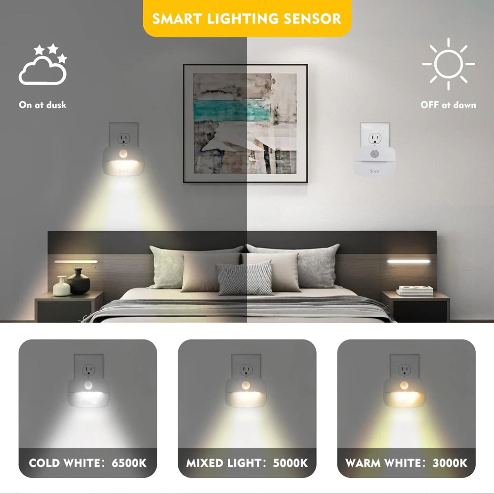 Luz Nocturna LED con Sensor de Movimiento – Enchufe EU 220V para Pasillo, Baño y Cocina