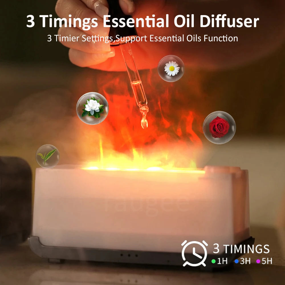 Humidificador Difusor de Aceites Esenciales – Efecto Llama, Fragancia Automática y Luz LED