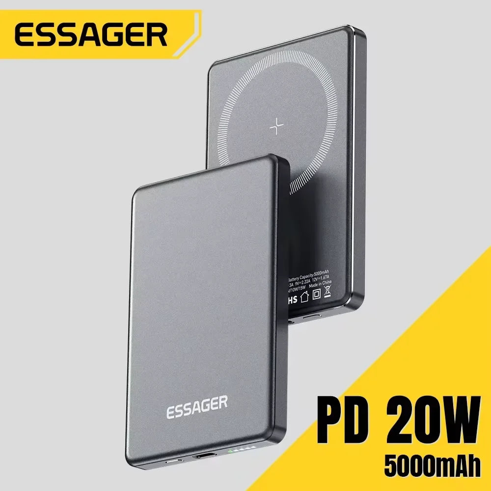 Power Bank Magnético Essager 5000mAh 20W — Carga Rápida MagSafe