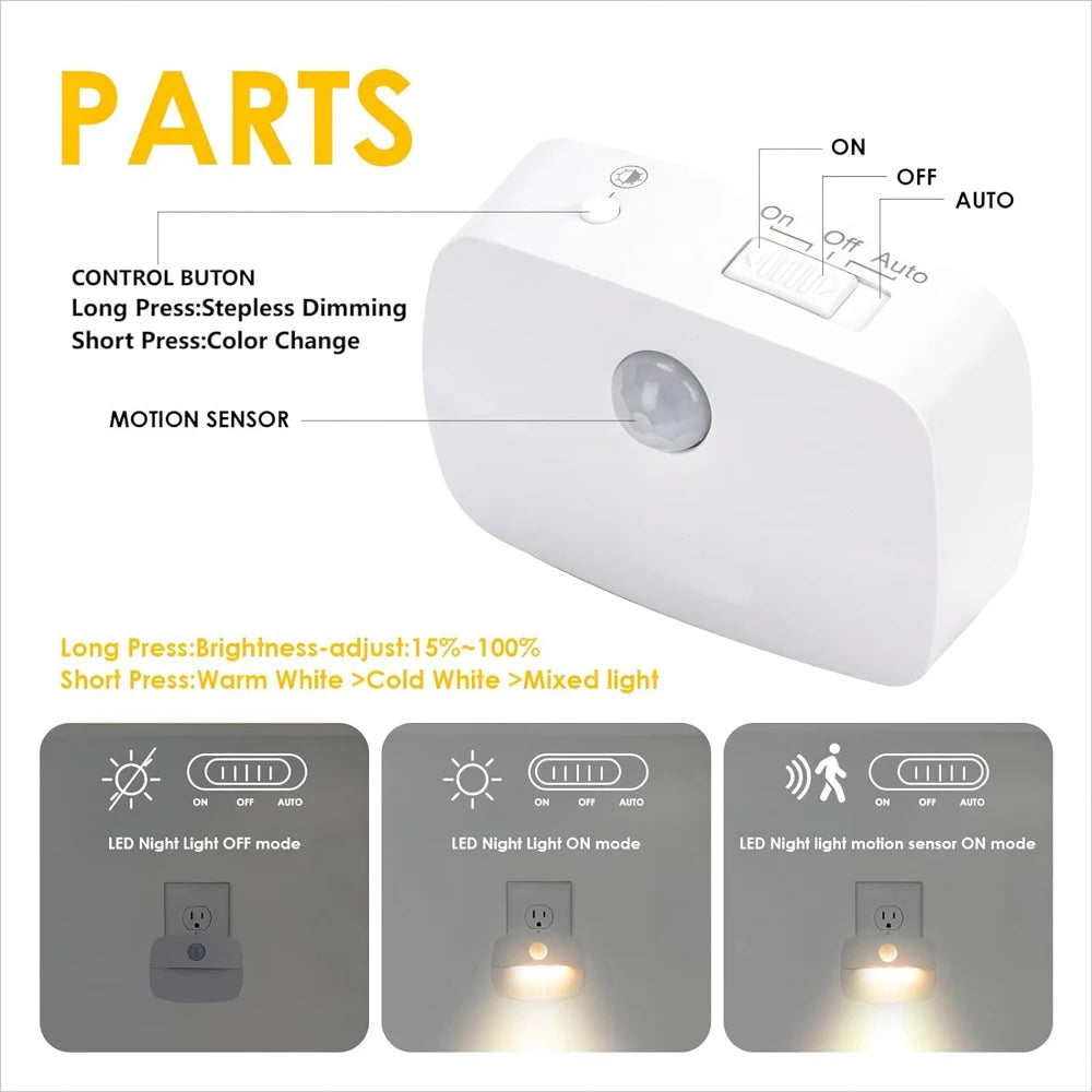 Luz Nocturna LED con Sensor de Movimiento – Enchufe EU 220V para Pasillo, Baño y Cocina