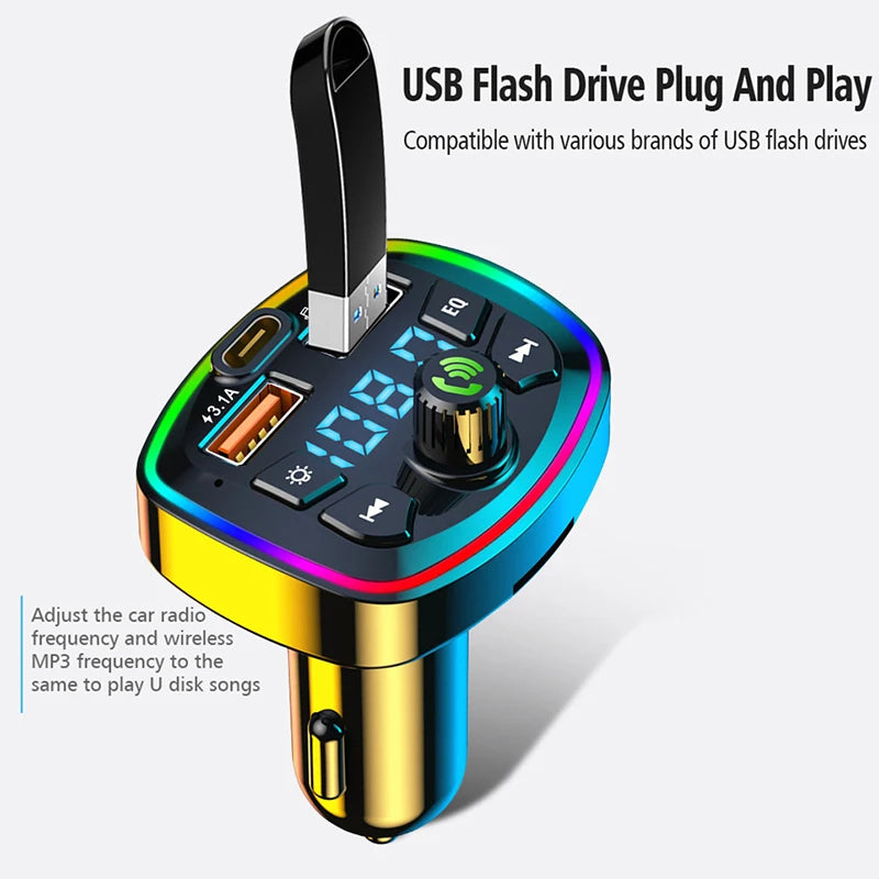 Transmisor FM Bluetooth 5.0 para Auto con Cargador USB Doble 2.1A