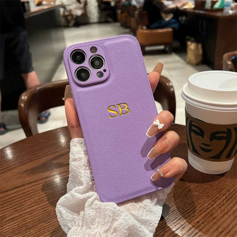 Funda Personalizada con Iniciales para iPhone — Cuero PU de Lujo