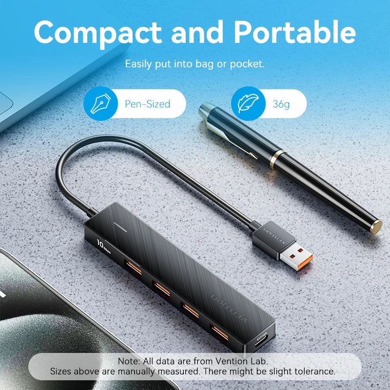 Hub USB Vention 5 Puertos 10Gbps — USB 3.2 Gen2 para MacBook y Laptop