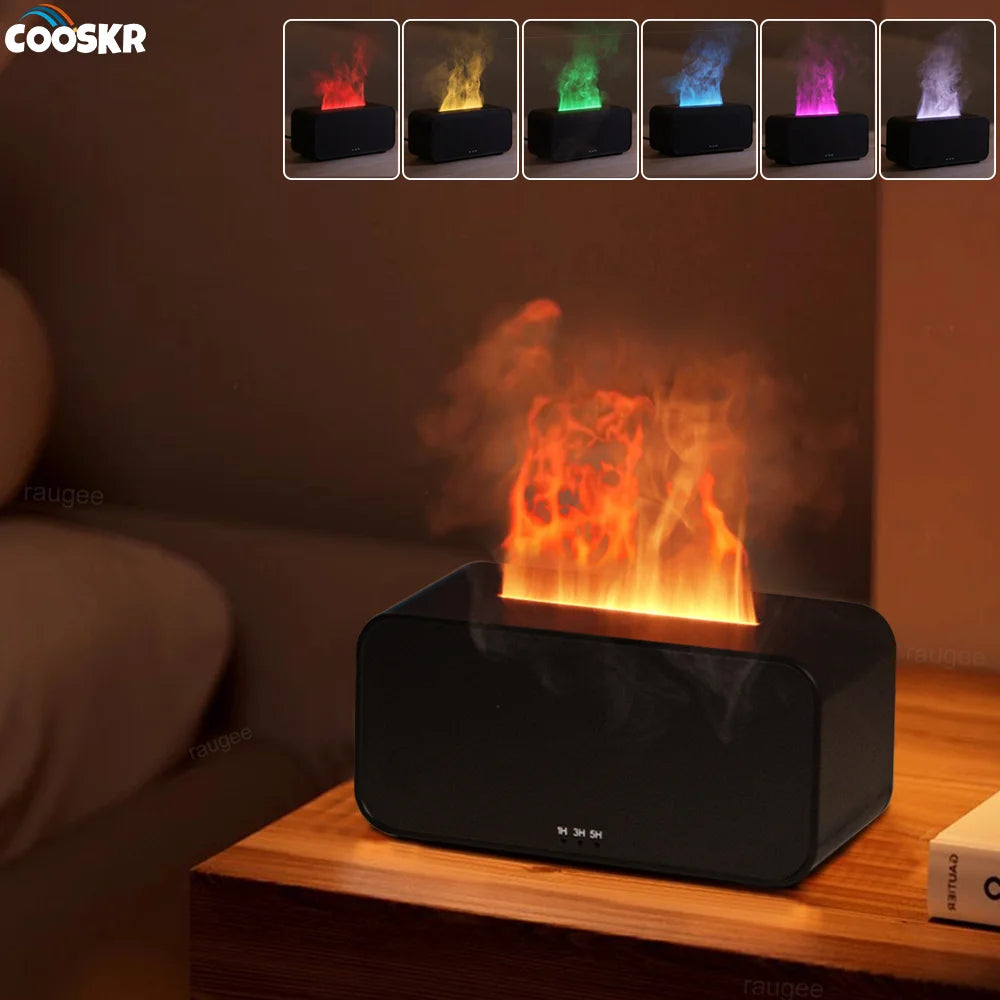 Humidificador Difusor de Aceites Esenciales – Efecto Llama, Fragancia Automática y Luz LED