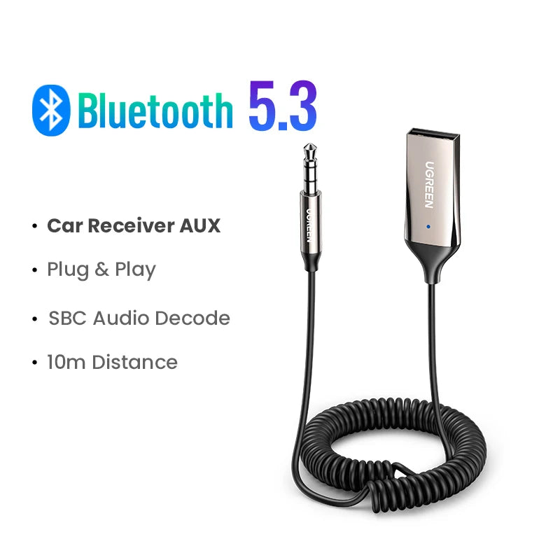 Receptor Bluetooth 5.3 para Auto AUX 3.5mm Manos Libres