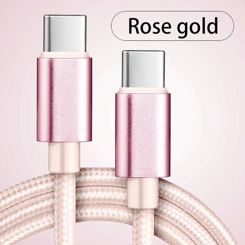 Cable USB-C a USB-C 66W 5A Carga Rápida — Nylon Trenzado 1m, 2m, 3m