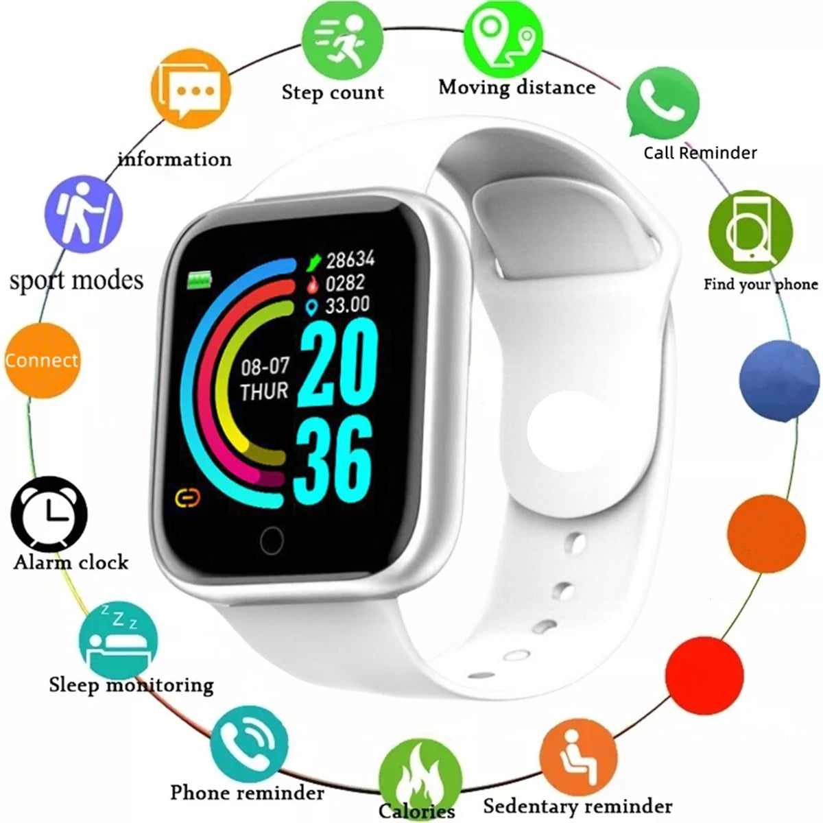 Smartwatch para Hombre y Mujer – Bluetooth, Monitor de Salud, Reproductor de Música