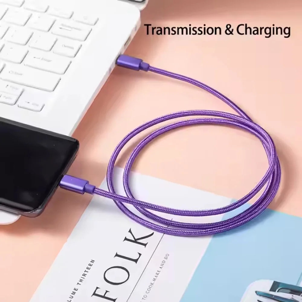Cable USB-C a USB-C 66W 5A Carga Rápida — Nylon Trenzado 1m, 2m, 3m