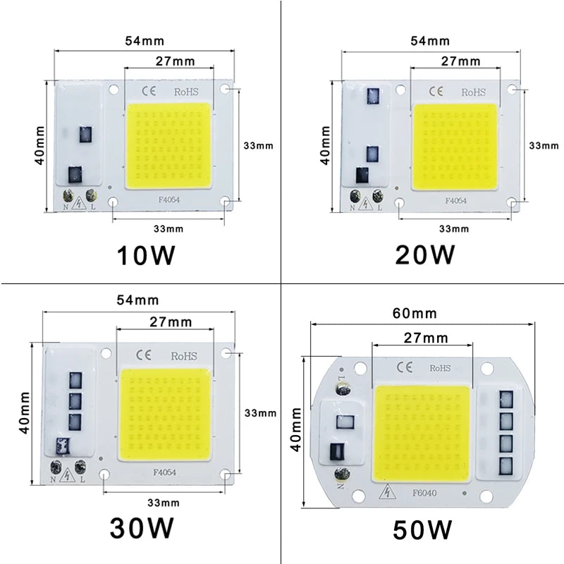 Chip LED COB 10W a 50W – 220V IP65 Sin Driver para Reflectores, Focos y Proyectores DIY