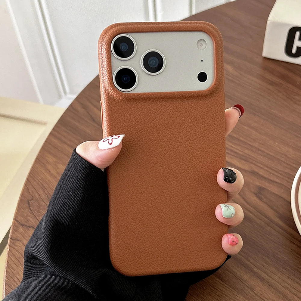 Funda de Cuero con Textura para iPhone — Protección TPU Suave
