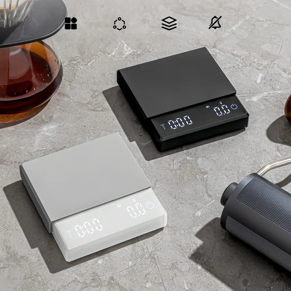 Báscula de Café Electrónica de Precisión – USB, Ratio de Agua/Café, Almohadilla de Silicona para Baristas