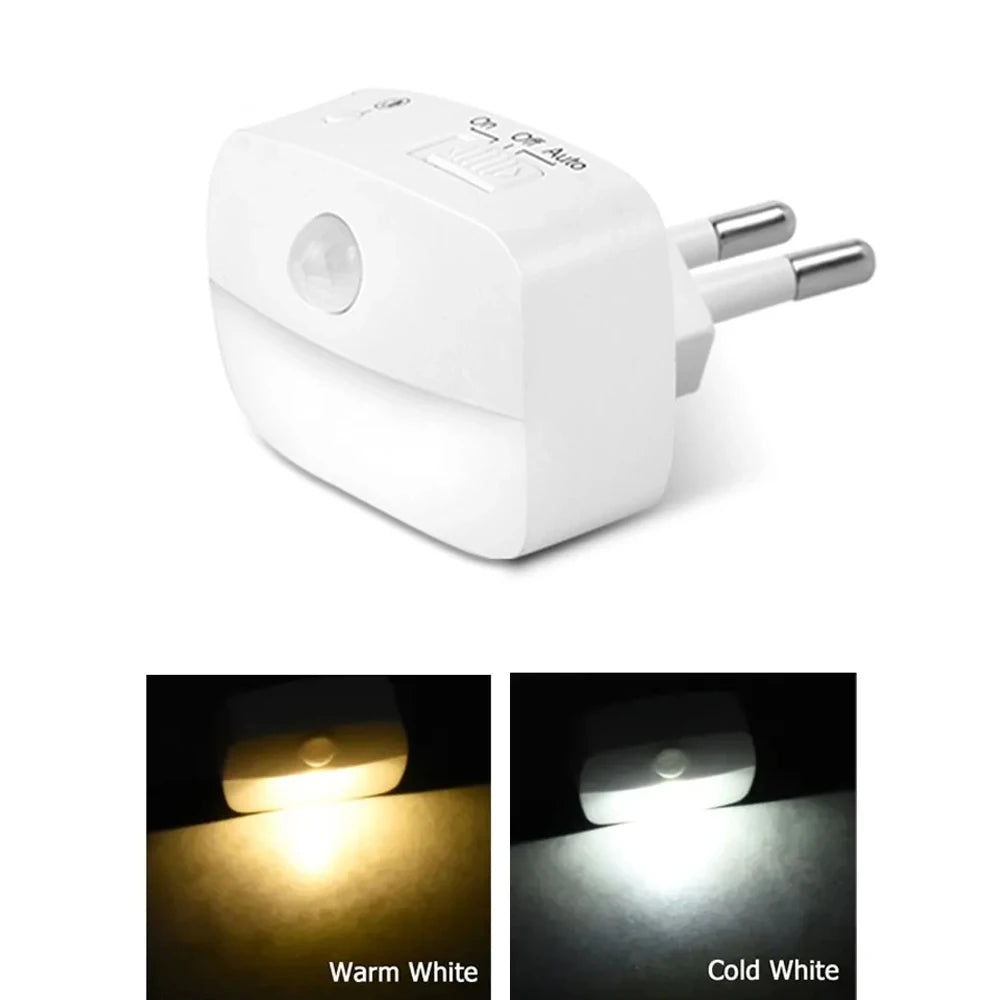 Luz Nocturna LED con Sensor de Movimiento – Enchufe EU 220V para Pasillo, Baño y Cocina