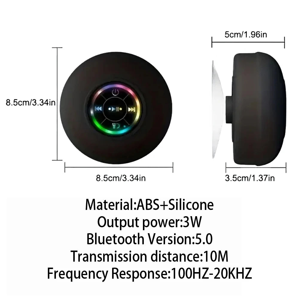 Bocina Bluetooth Portátil con Luz LED y Ventosa para Baño y Exterior