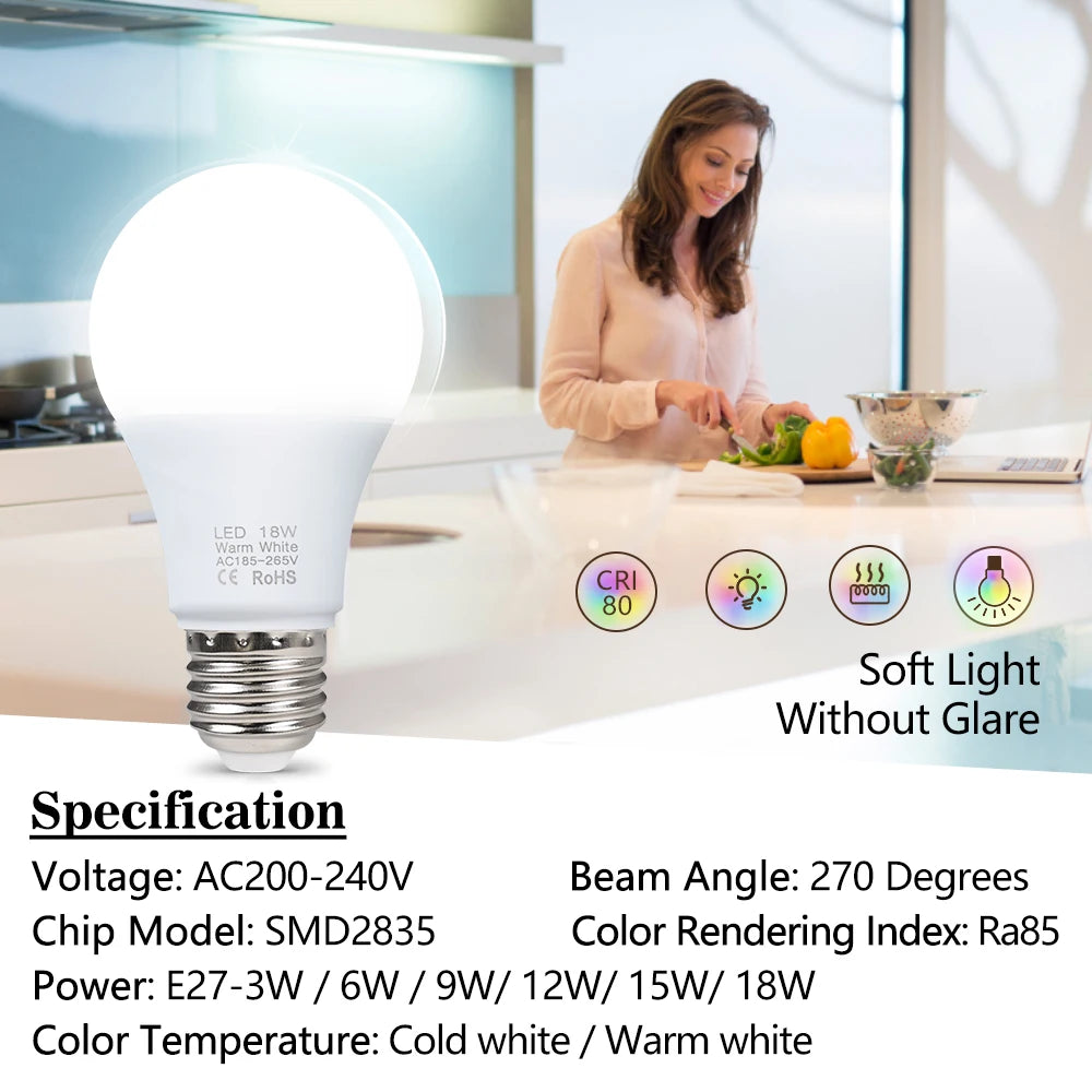 Foco LED E27 3W a 18W – 220V Alta Luminosidad Blanco Frío y Cálido para Hogar y Oficina