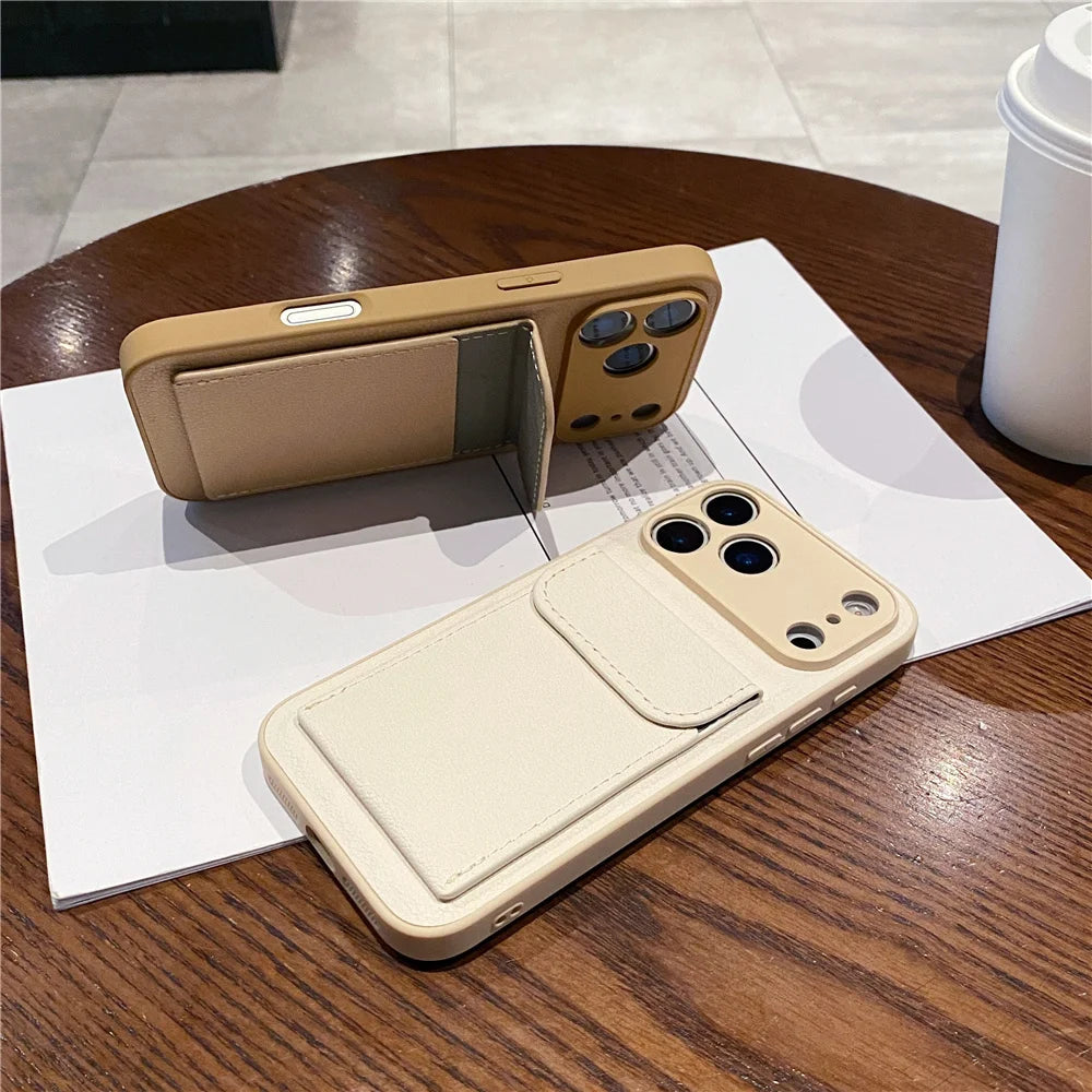 Funda Cartera con Porta Tarjetas para iPhone — Cuero Tipo Lujo