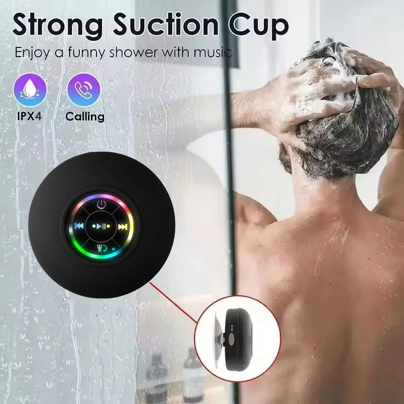 Bocina Bluetooth Portátil con Luz LED y Ventosa para Baño y Exterior