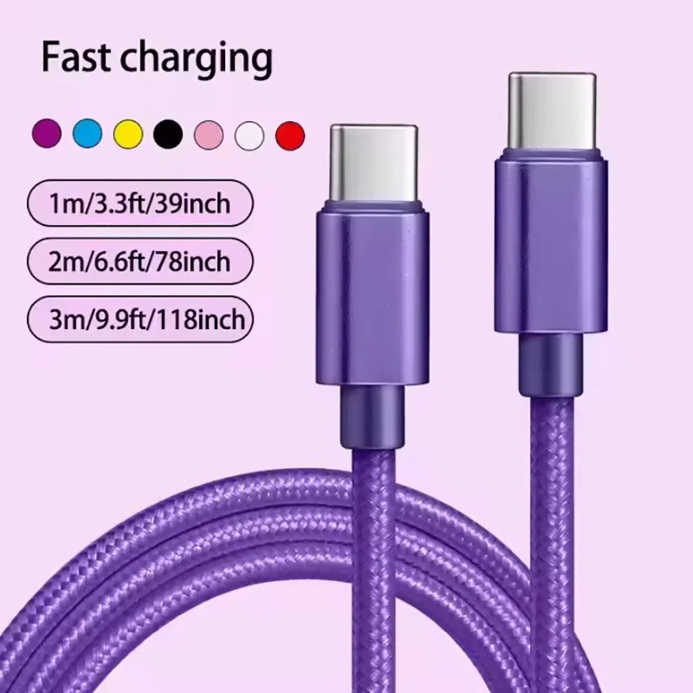 Cable USB-C a USB-C 66W 5A Carga Rápida — Nylon Trenzado 1m, 2m, 3m