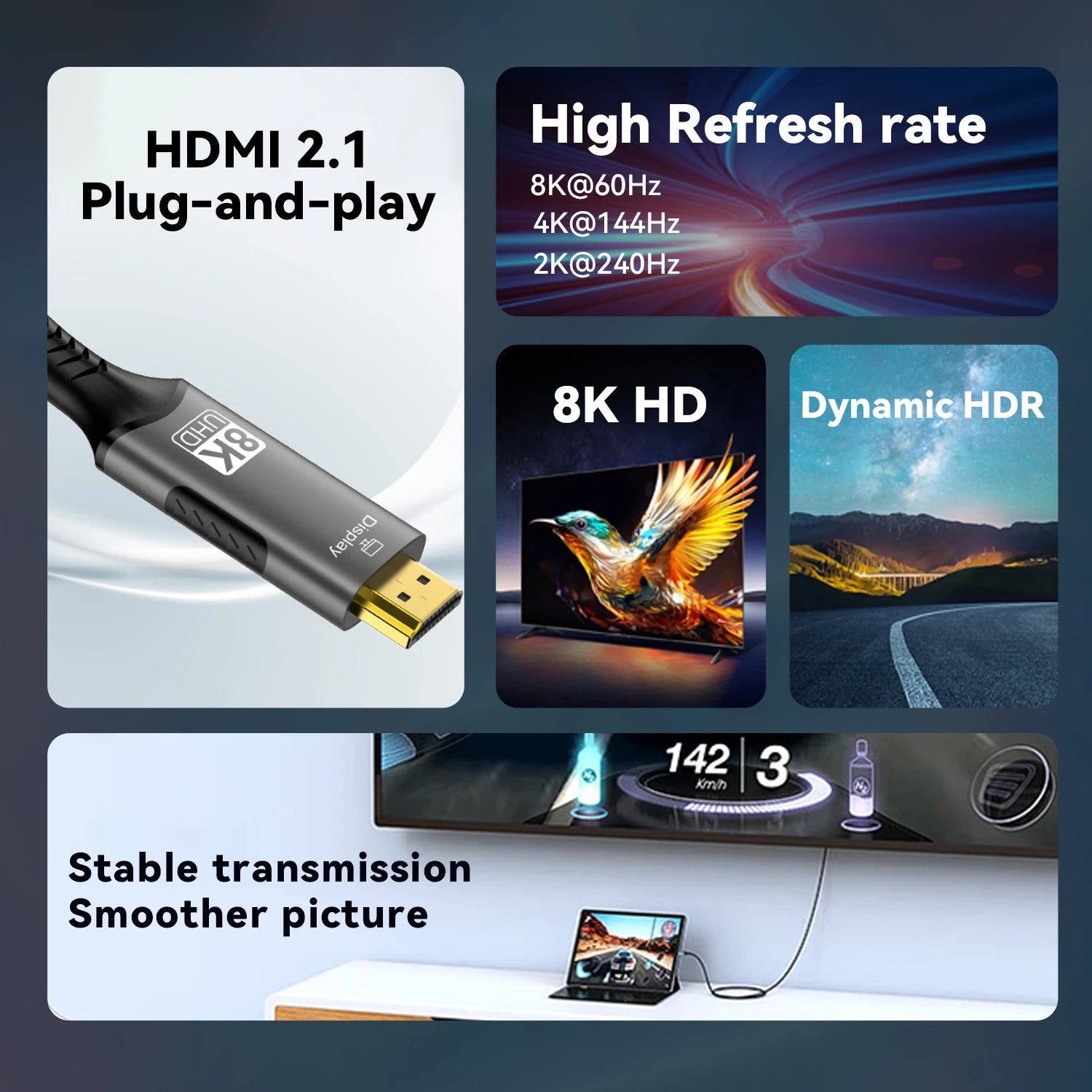 Cable USB-C a HDMI 8K/4K para MacBook, iPad y Laptop — Alta Velocidad