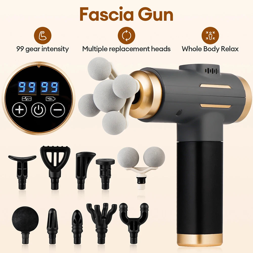 Pistóla de Masaje 11 en 1 – 99 Niveles de Potencia, Vibración de Alta Frecuencia para Todo el Cuerpo