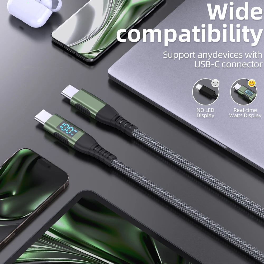 Cable USB-C 100W con Pantalla LED — Carga Rápida PD 5A