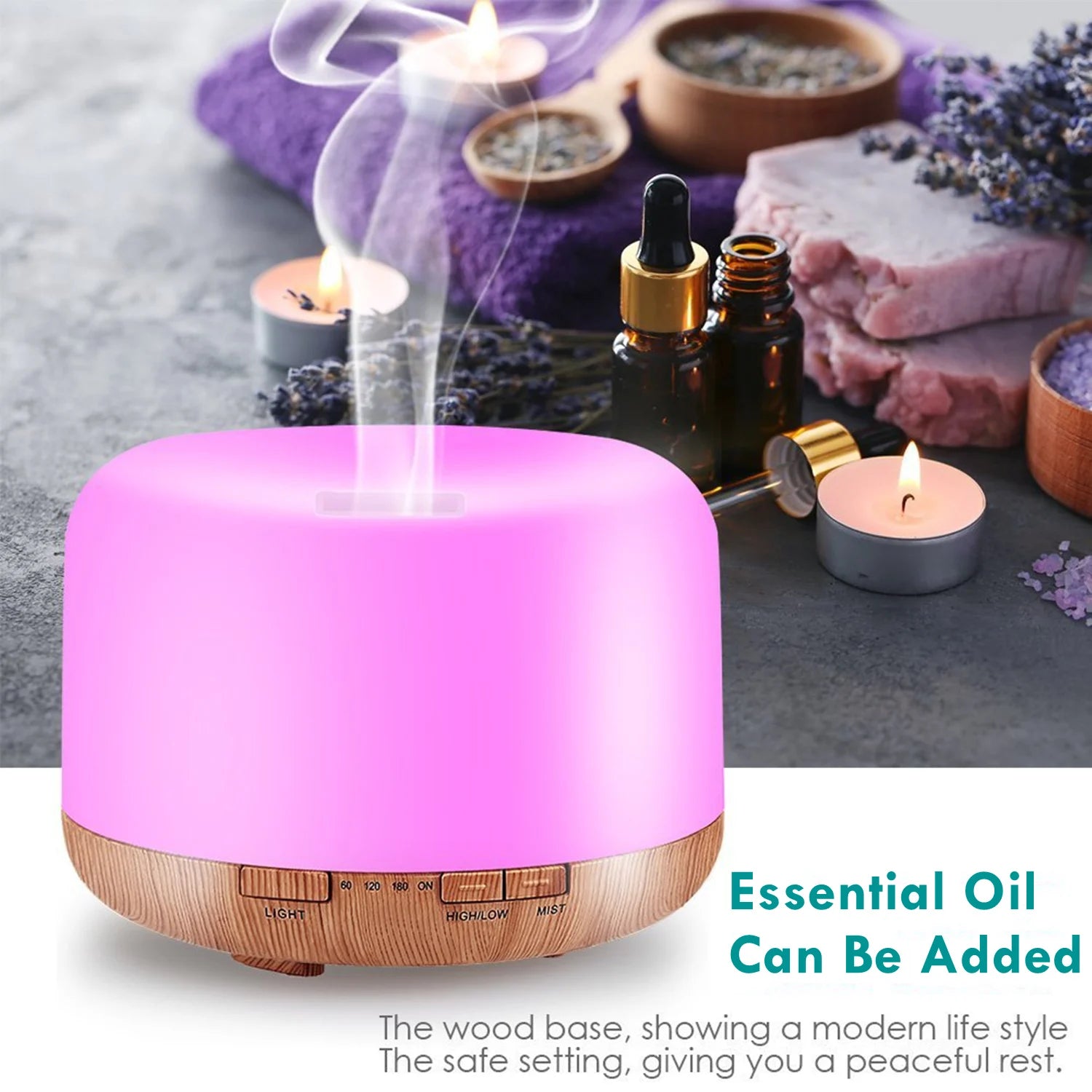 Humidificador Difusor 500ml Diseño Madera – Control Remoto, Luz Nocturna RGB para Hogar
