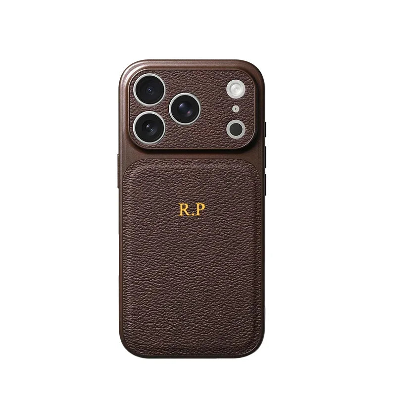Funda Personalizada con Iniciales Doradas para iPhone — Cuero de Lujo
