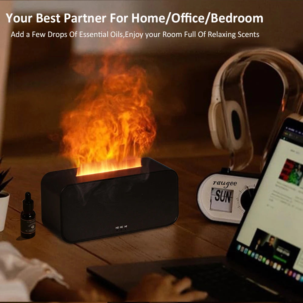 Humidificador Difusor de Aceites Esenciales – Efecto Llama, Fragancia Automática y Luz LED