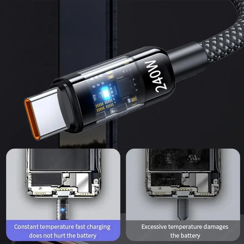Cable USB-C 240W con Pantalla LED Digital — Carga Super Rápida