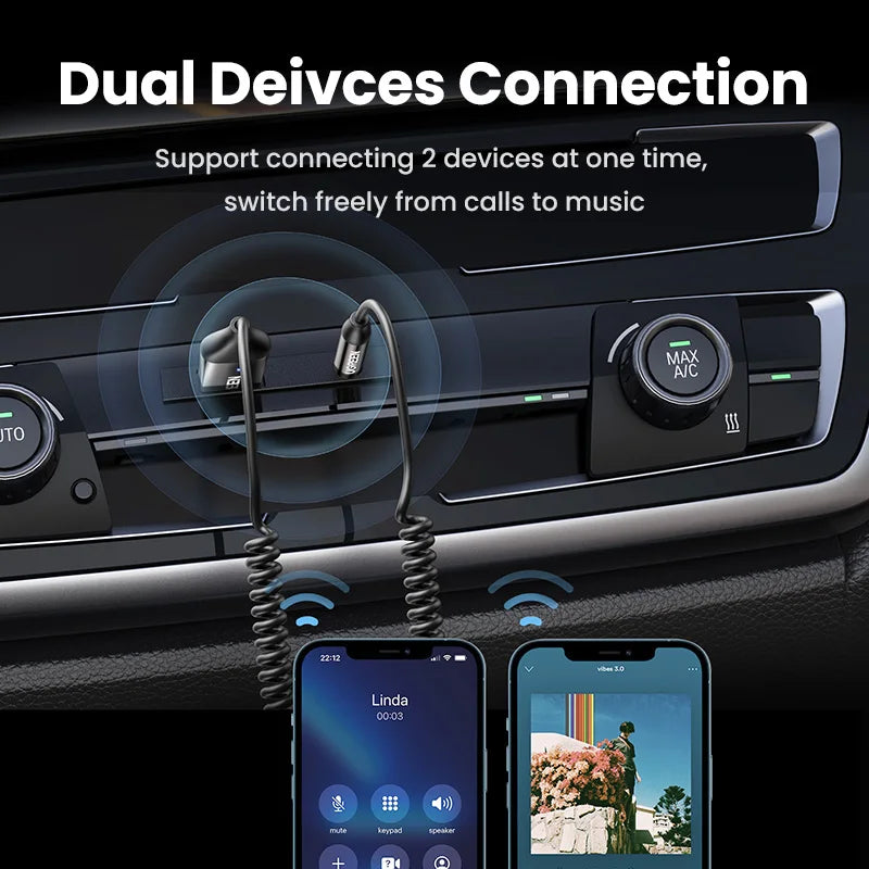 Receptor Bluetooth 5.3 para Auto AUX 3.5mm Manos Libres