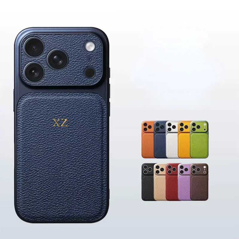 Funda Personalizada con Iniciales Doradas para iPhone — Cuero de Lujo