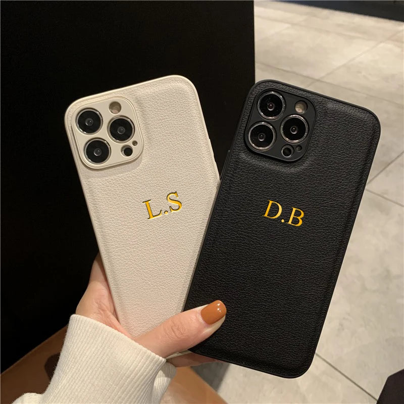 Funda Personalizada con Iniciales para iPhone — Cuero PU de Lujo