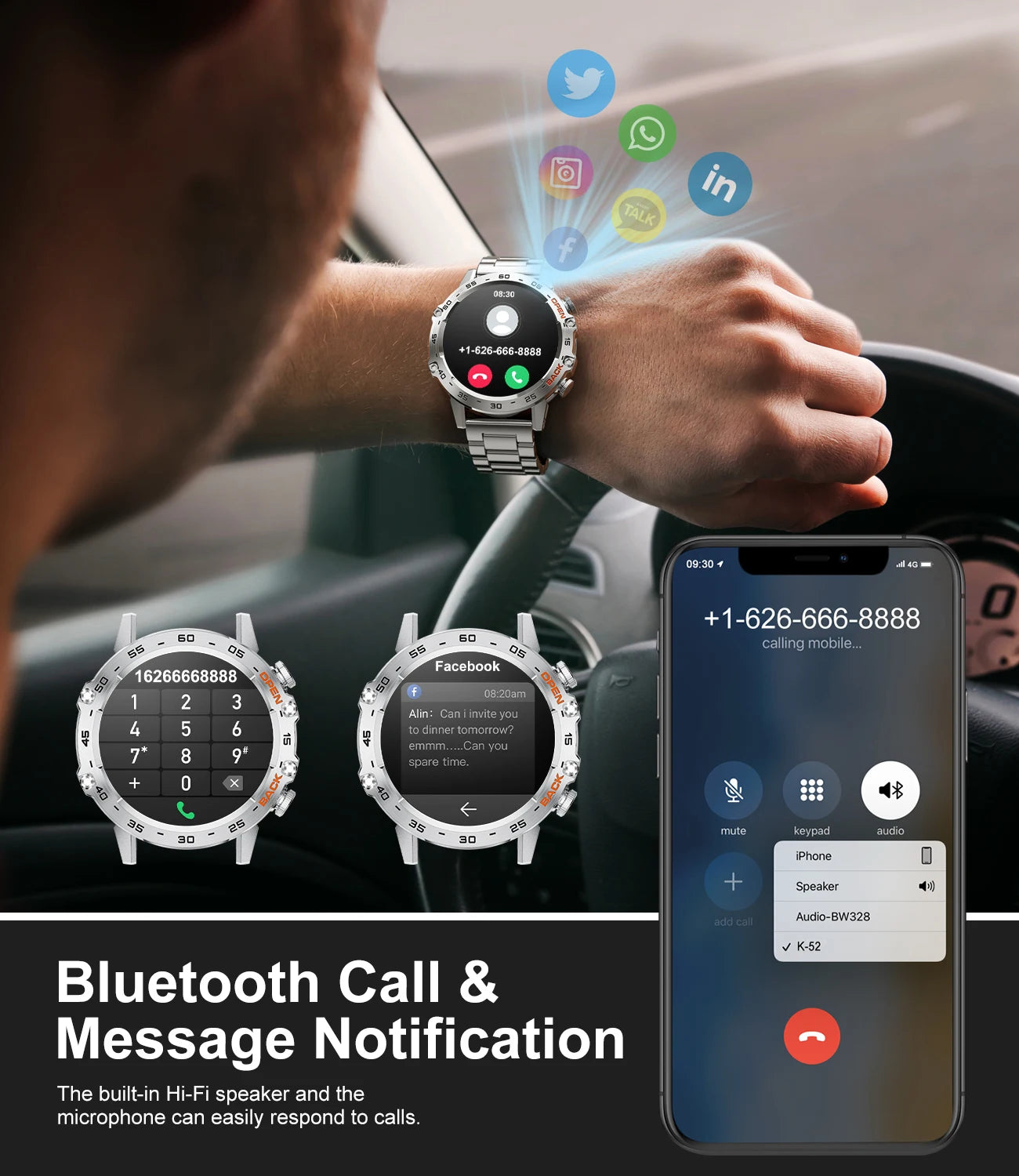 Smartwatch LIGE 1.39" – Llamadas Bluetooth, Monitor de Frecuencia Cardíaca y Fitness para iOS y Android