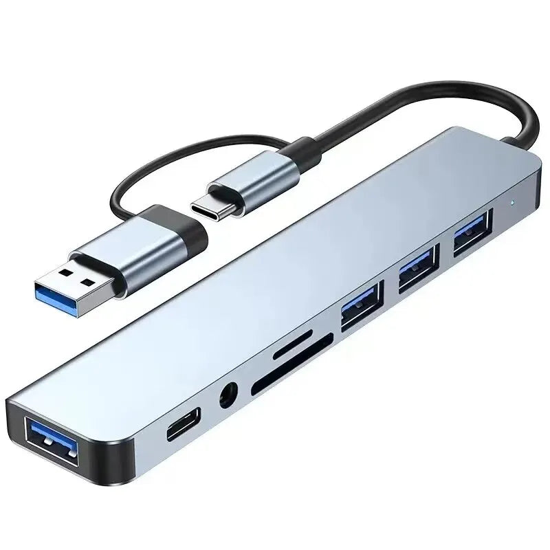 Hub USB 8 en 2 con Lector de Tarjetas SD/TF — Docking Station