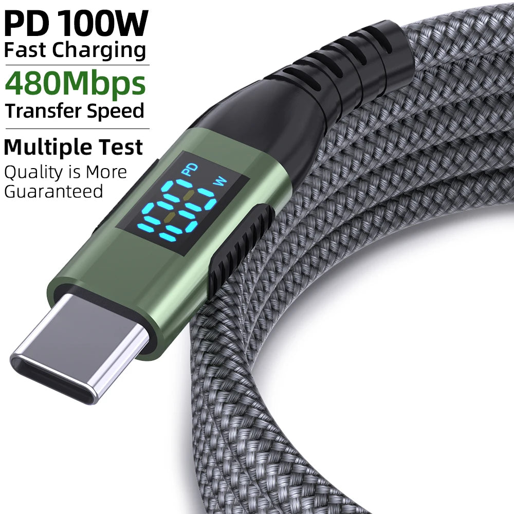 Cable USB-C 100W con Pantalla LED — Carga Rápida PD 5A