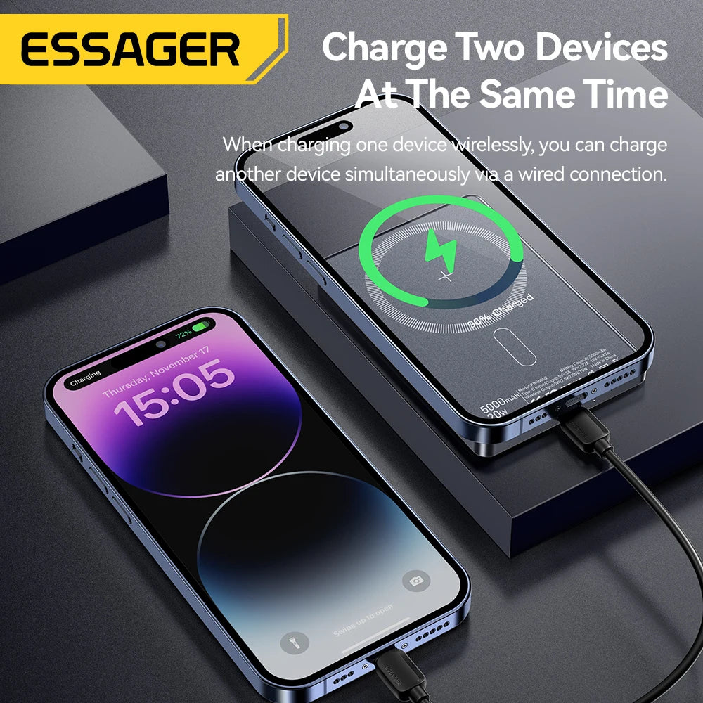 Power Bank Magnético Essager 5000mAh 20W — Carga Rápida MagSafe