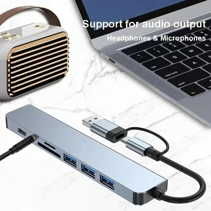 Hub USB 8 en 2 con Lector de Tarjetas SD/TF — Docking Station