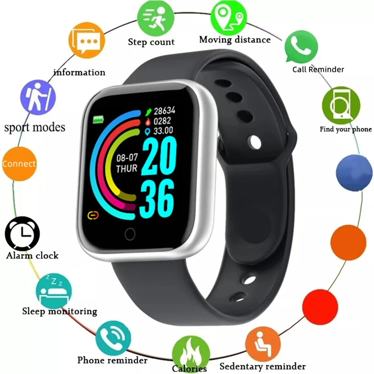 Smartwatch para Hombre y Mujer – Bluetooth, Monitor de Salud, Reproductor de Música