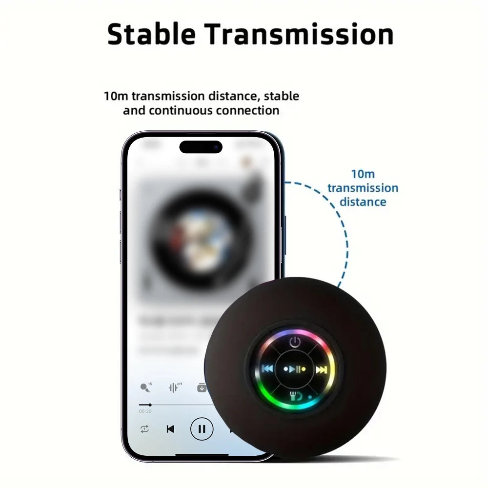 Bocina Bluetooth Portátil con Luz LED y Ventosa para Baño y Exterior