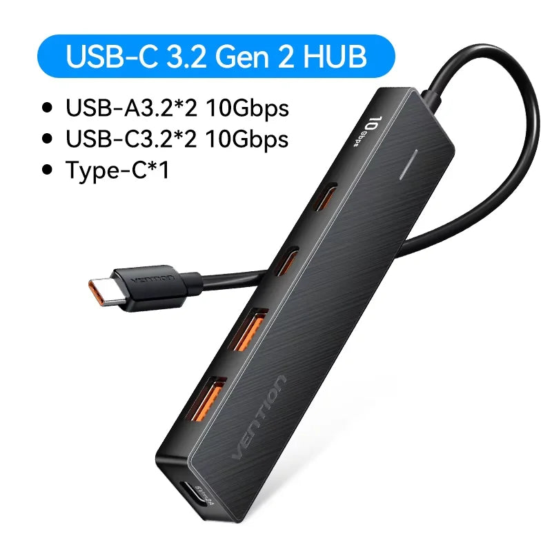 Hub USB Vention 5 Puertos 10Gbps — USB 3.2 Gen2 para MacBook y Laptop