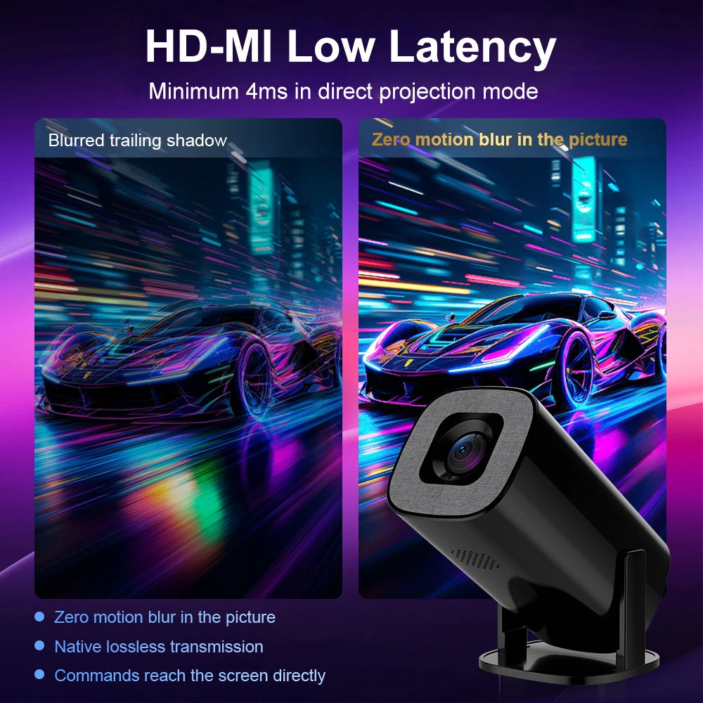 Proyector Portátil 720P – WiFi6, Bluetooth 5.2, Android 14, 300 ANSI Lúmenes para Cuarto y Exterior