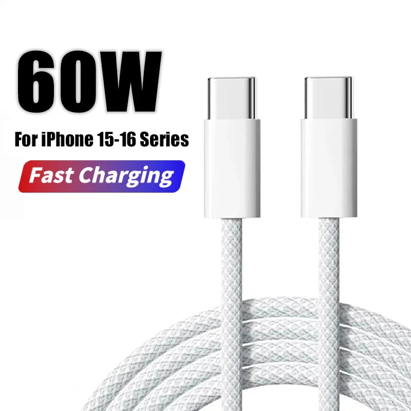 Cable USB-C 60W Carga Rápida para iPhone 15, 16 y 17 — Trenzado Nylon