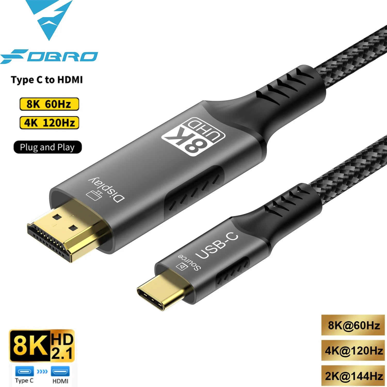 Cable USB-C a HDMI 8K/4K para MacBook, iPad y Laptop — Alta Velocidad