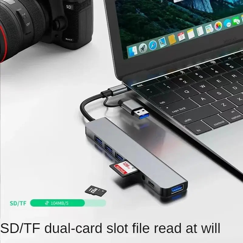 Hub USB 8 en 2 con Lector de Tarjetas SD/TF — Docking Station