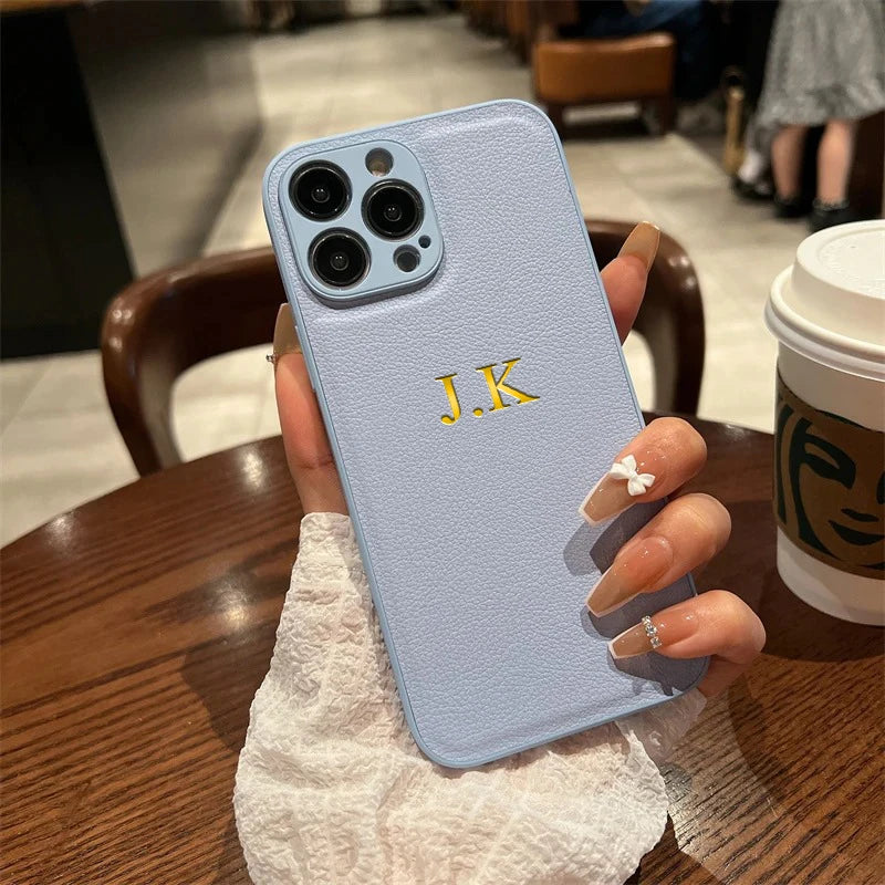 Funda Personalizada con Iniciales para iPhone — Cuero PU de Lujo