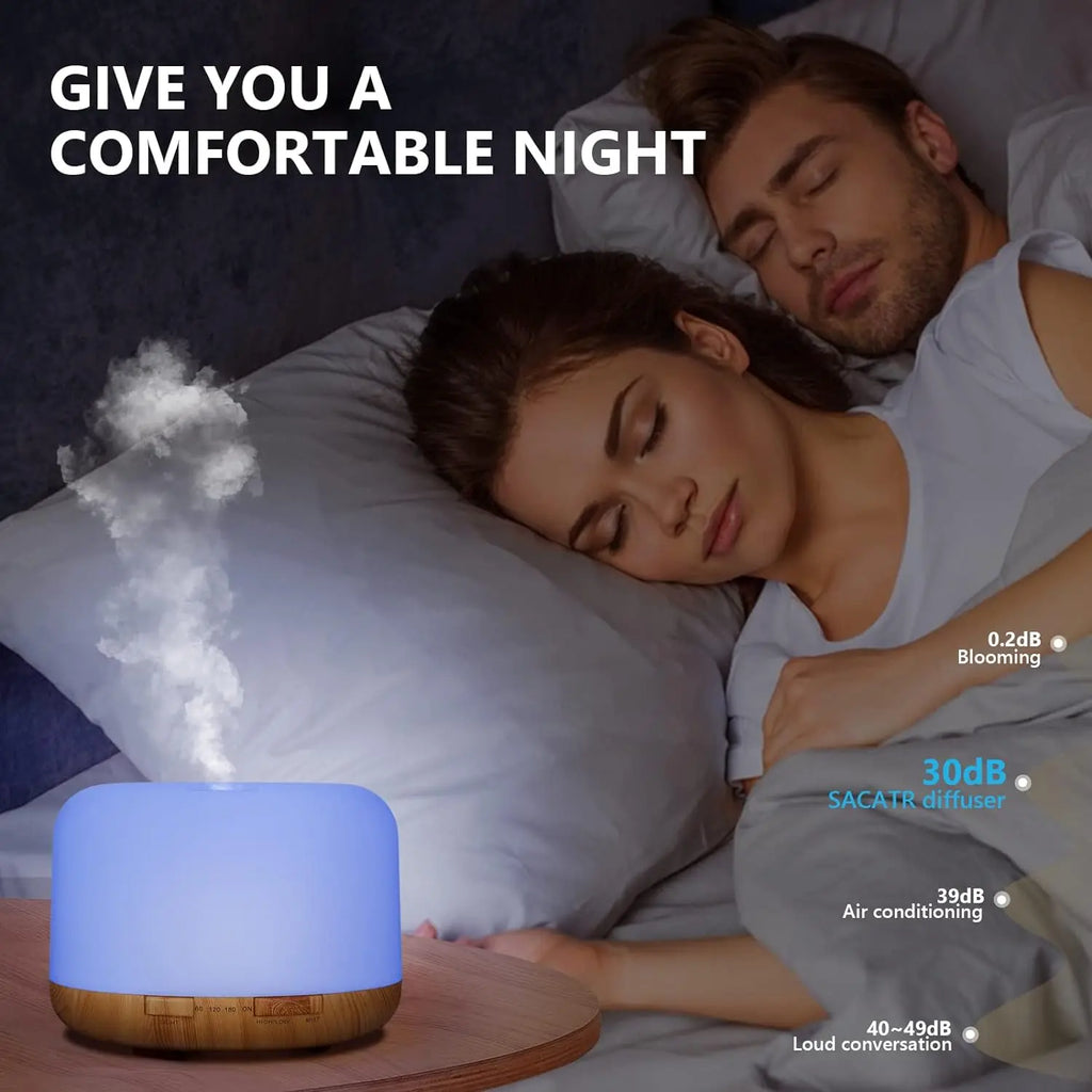 Humidificador Difusor 500ml Diseño Madera – Control Remoto, Luz Nocturna RGB para Hogar