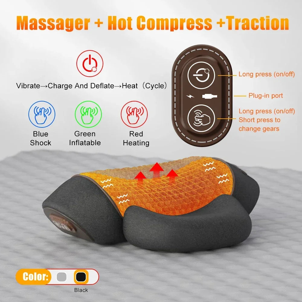 Almohada Masajeadora de Cuello – Calor, Vibración y Tracción Cervical para Alivio de Dolor