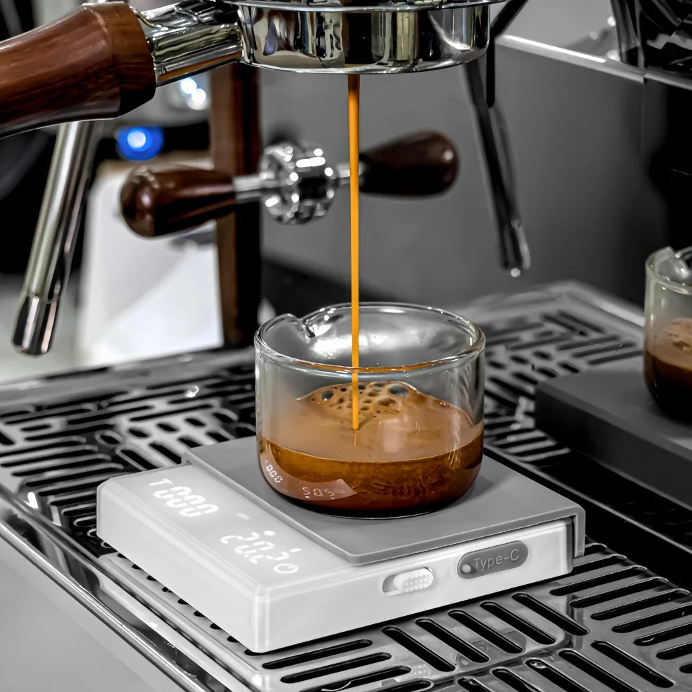 Báscula de Café Electrónica de Precisión – USB, Ratio de Agua/Café, Almohadilla de Silicona para Baristas